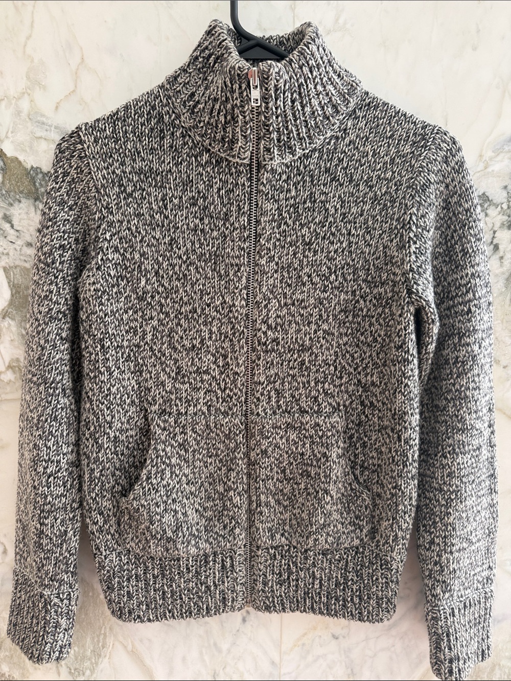 Women's Full-Zip Marled Gray Knit Sweater
